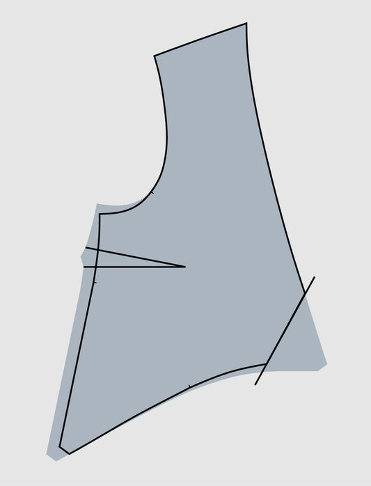 Felix Dress bodice front pattern piece with V-neckline, curved side seams, and adjustment lines for length and bust