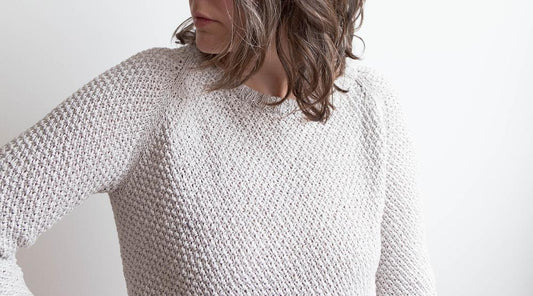 Gray textured knit sweater with raglan long sleeves and crew neckline, worn as part of Me Made May outfit documentation