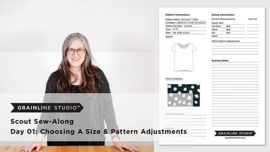 YouTube thumbnail for Scout Sew-Along Day 01: Choosing A Size & Pattern Adjustments, filled-in sizing worksheet