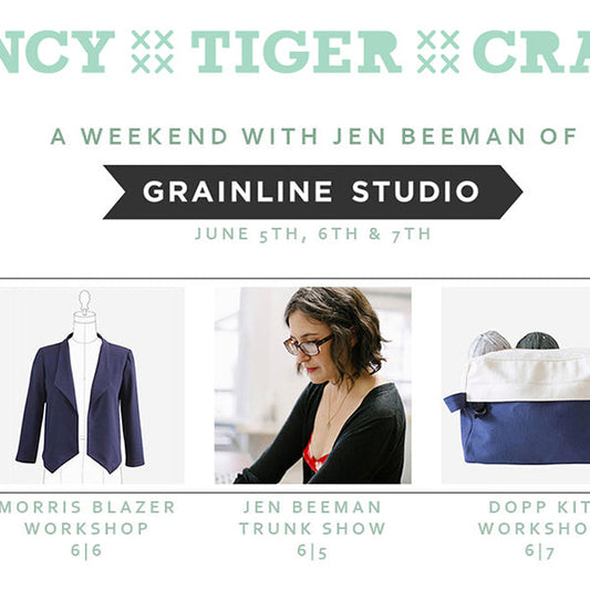 Fancy Tiger Crafts Grainline Studio weekend June 5-7 featuring Morris Blazer workshop, trunk show, and Dopp Kit workshop
