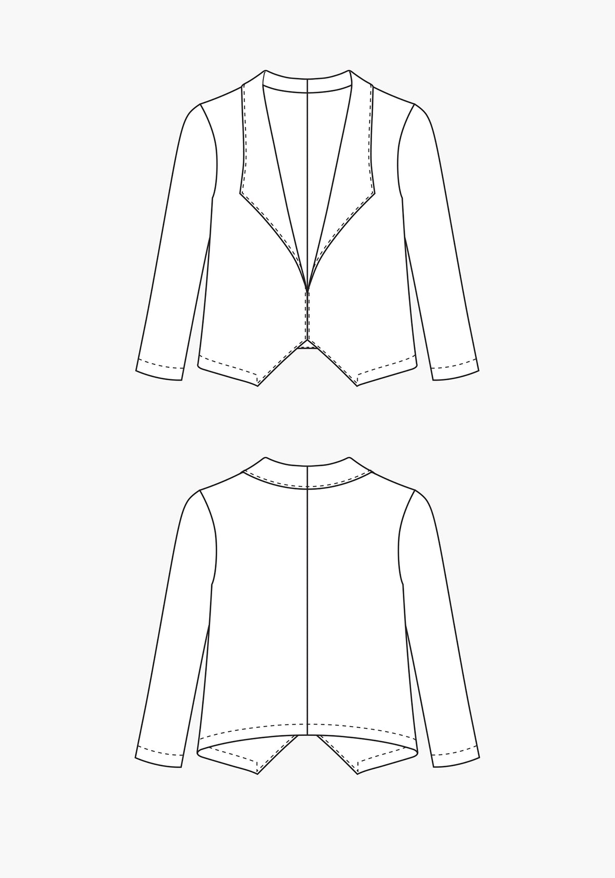 Technical flats of the Morris Blazer showing front and back views.